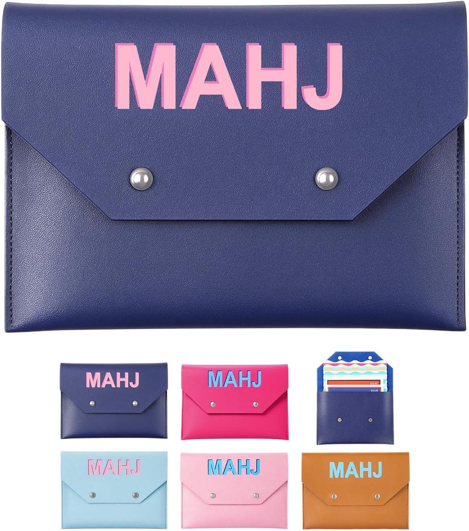 Leather Mahjong Card Clutch Holder Pouch for Cards Mahjong Accessories Protective Cover Case with Secure Closure Ideal Gift for Lover Playing Game Night(8x6 Inch,Navy Blue)