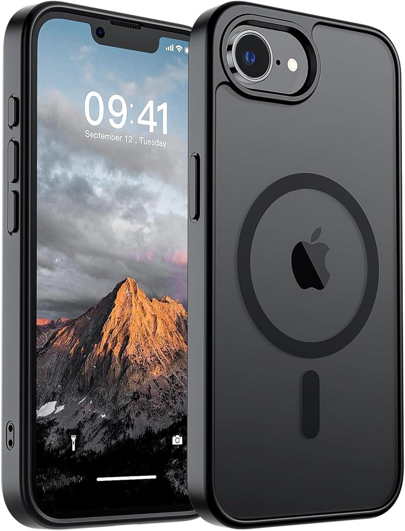 SUPFINE Magnetic for iPhone 16e Case (Compatible with MagSafe)(Military Grade Drop Protection) Slim Translucent Matte Shockproof with Anti-Fingerprint Phone Cover 2025, Black