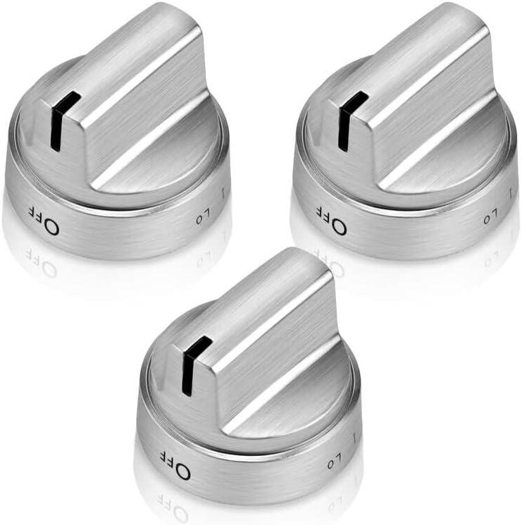 AMI PARTS Stainless Steel WB03X24818 GE Stove Knob Replacement, Compatible with Gas Stove knobs PS11729081 AP5989029 4363588, Replacement 100% Stainless Steel ge Stove Knobs(Not Universal) 3-Pack