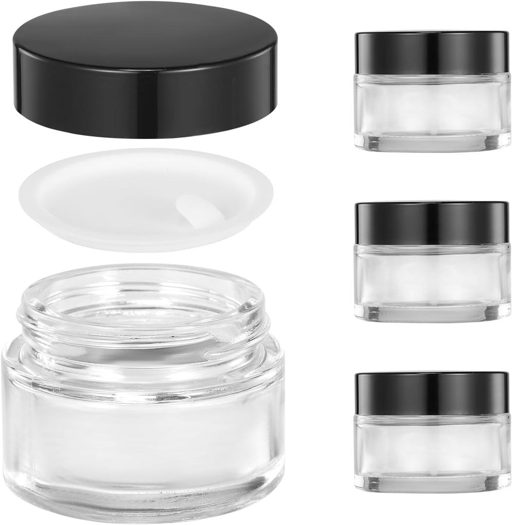 ZIYIZE 4 Pack Clear Small Glass Jars with Lids and Inner Liners, 30 ml Reusable Small Glass Containers for Creams, Lotion, Cosmetic, Spice, Powder