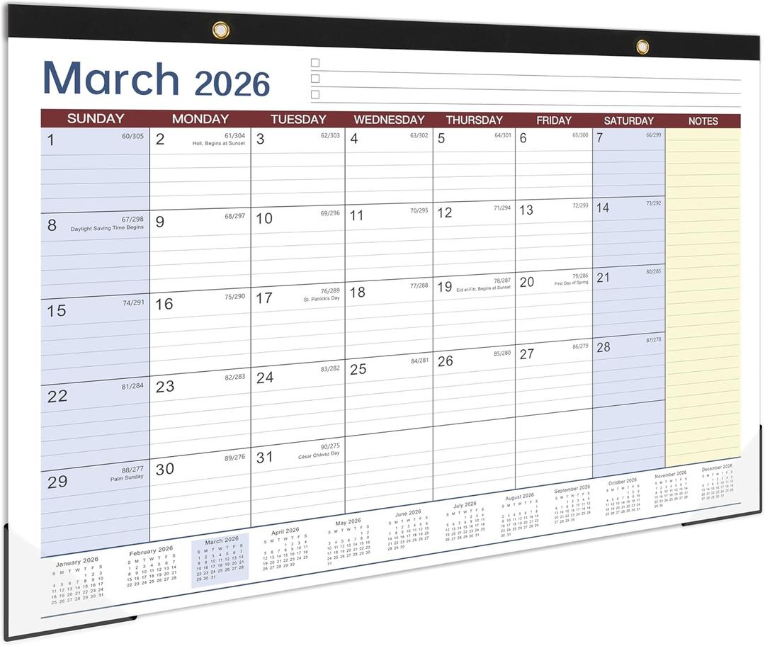 Desk Calendar 2026-2027 - 17" x 12" Desk Calendar 2026-2027, Mar. 2026 - Aug. 2027, Desk Pad Calendar, Desk/Wall Calendar 2-in-1 with Notes, Corner Protector, Blocks (Yellow)
