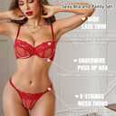 Avidlove Womens Lingerie Set Red Lace Trim Bra and Panty Set Lace Lingerie Underwire Bralette Red, Small