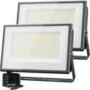 Olafus 2 Pack 200W LED Flood Light Outdoor, 18000LM Super Bright IP66 Waterproof Exterior Security Lights with Plug, 6500K Daylight White Exterior Floodlights for Stadium Yard Barn