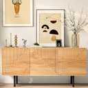 Roomfitters Mid Century Modern TV Stand for TVs up to 65", Boho Sideboard Buffet Cabinet Credenza, Media Console Entertainment Center for Living Room, Poplar Wood Print Carved and Geometric Design