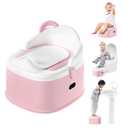 3-in-1 Toddler Potty Training Toilet & Detachable Training Seat & Sturdy Step Stool, Larger Potty Chair for Boy & Girl with Comfortable Backrest, Armrests, Splash Guard (Pink)