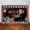 Avezano Movie Night Backdrop Black and Red Movie Theme Party Decorations Cinema Theme Photography Background Birthday Banner Supplies (7x5ft)