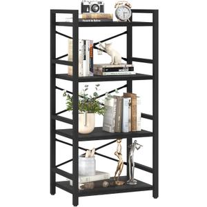 Yoobure 4 Tier Bookshelf - Small Book Shelf Industrial Bookcase, Narrow Book Case Book Storage Organizer for CD/Movie/Book, Bookshelves for Bedroom Office Living Room Black