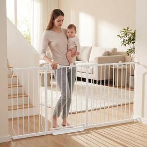 Extra Wide Baby Gate Tension Indoor Safety Gates White Metal Large Pressure Mounted Pet Gate Walk Through Long Safety Dog Gate for The House Doorways Stairs (71.65"-76.38"/182-194CM, White)