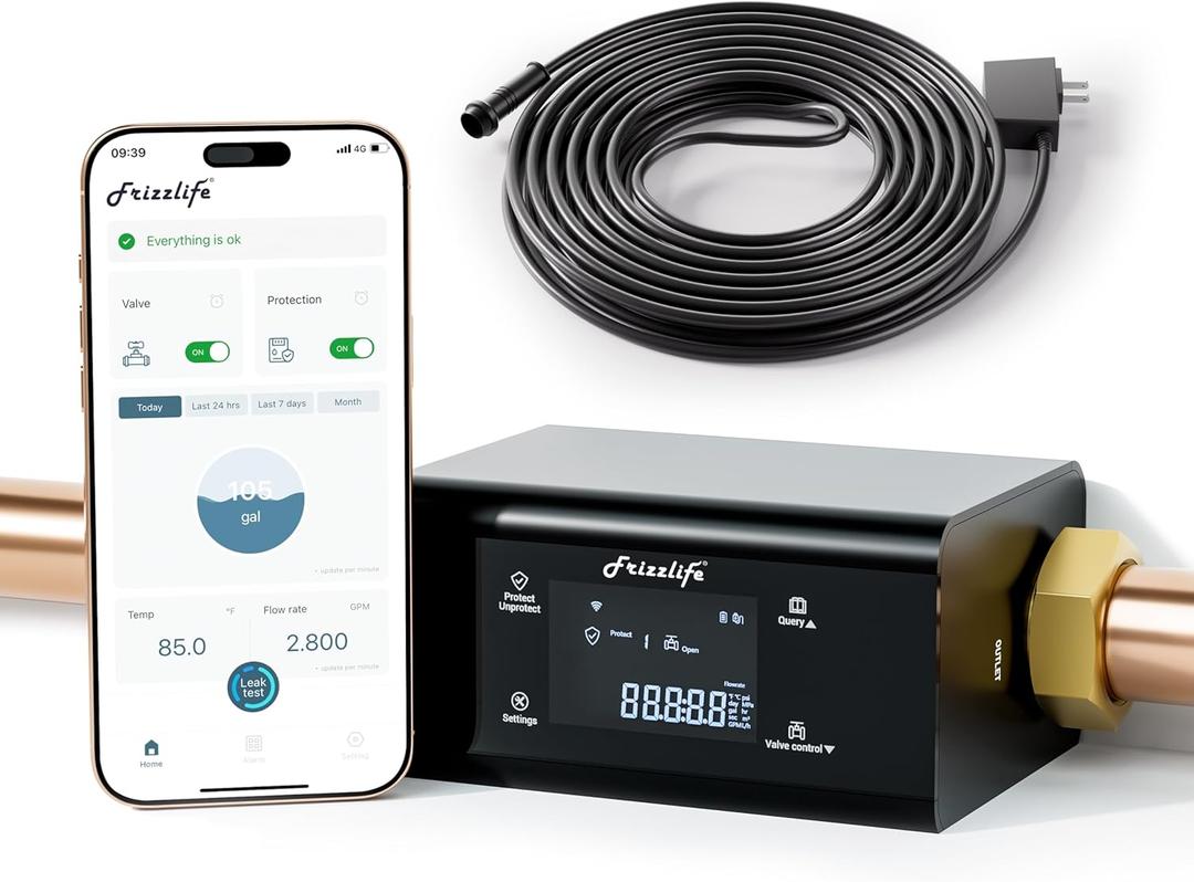 Frizzlife LP365 Smart Water Monitor and Automatic Shutoff with Power Cord 25ft
