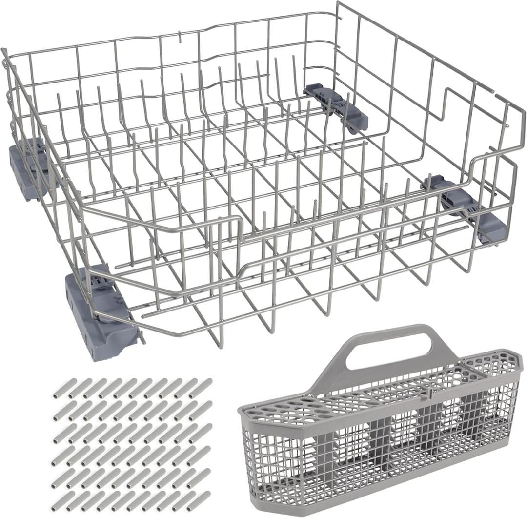 Upgraded WD28X34744 WD28X26099 Dishwasher Lower Rack Assembly & WD28X10128 Silverware Basket Compatible with GE Dishwashers. Replacement number WD28X10346, WD28X22506, WD28X22696, WD28X24396 etc