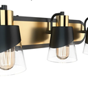 URSOLA Bathroom Vanity Light, 3 Lights Bathroom Light Fixtures, 19.7 inch Bathroom Light Fixtures Over Mirror Black and Gold, with Bevelled Edge and Clear Glass Shade Wall Lamp