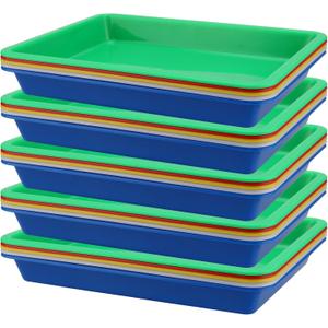 KEILEOHO 25 PCS Multicolor Plastic Art Trays, Activity Plastic Tray, Arts and Crafts Organizer Tray for DIY Projects, Painting Beads, Organizing Supply, 5 Assorted Colors, 11 x 8.5 x 1.2 Inch
