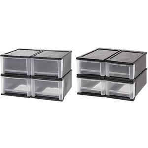 IRIS 17 Quart Stacking Drawer, 4 Pack, Black with IRIS 7 Quart Stacking Drawer, 4 Pack, Black