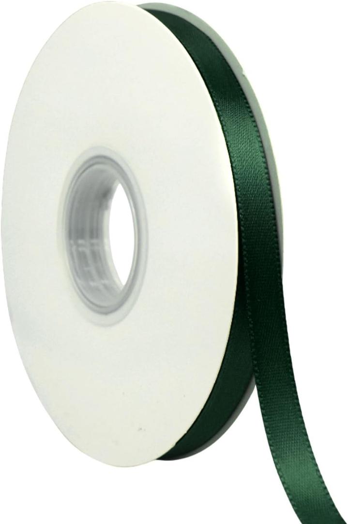 Hunter Green Ribbon 3/8 Inch x 50 Yards Satin Ribbon Continuous, Single Face, for Crafts, Gift Wrapping, Floral Bouquet, Weddings, and Decorations, with Spool
