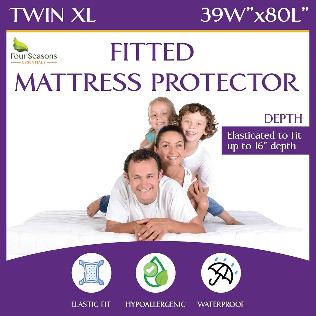 Twin Extra Long (XL) Waterproof Mattress Protector - Fitted Sheet Style - Hypoallergenic Premium Quality Cover Protects Against Dust