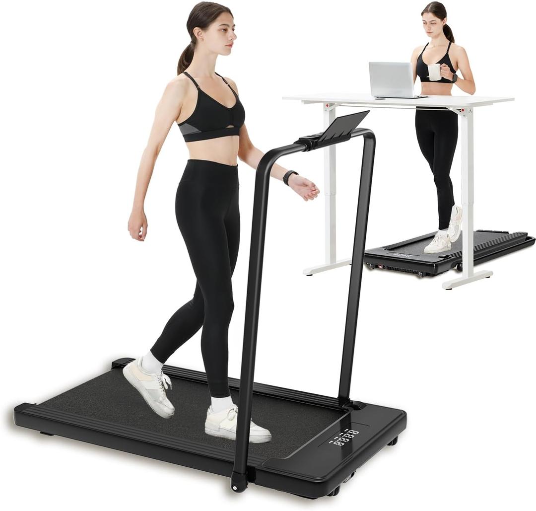 2 in 1 Folding Treadmill, Smart Walking Running Machine with Bluetooth Audio Speakers, Installation-FreeUnder Desk Treadmill for Home/Office Gym Cardio Fitness (Black)