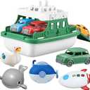 Ferry Boat with 4 Car and 4 Wind Up Bath Swimming Toys, Kids Bath Toy Floating Vehicle Whales Submarines Swans Rockets, Bathtub Bathroom Pool Beach Toy Set for Toddlers Boys Girls