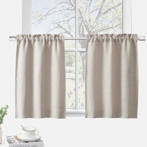Kitchen Curtains 36 Inch Length Kitchen Curtains and Valances Set,Privacy Linen Textured Blackout Bathroom Curtain Window Treatments,Rod Pocket 25 Inch Wide 2 Panels-Dark Beige