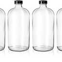 kitchentoolz 4 Pack - 32oz Boston Round Clear Glass Growler - with Phenolic Poly Cone Insert Caps - Tight Seal for Secondary Kombucha Fermentation