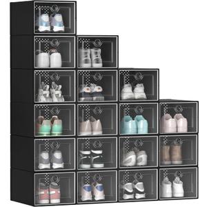 YITAHOME XL Stackable Storage Boxes, 18 PCS Organizers and Drawers for Shoes - Black (X-Large Size-Fits All Shoes)
