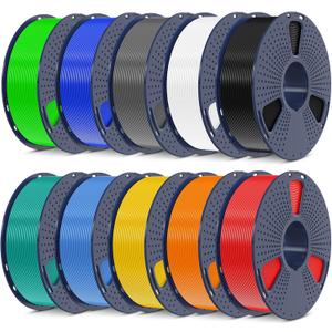 SUNLU 3D Printer Filament Bundle, PLA Plus Filament 10KG 1.75mm, Neatly Wound Filament for Most 3D Printer, 10 Colors, 1kg Spool, Black+White+Grey+Green+Blue+Grassgreen+Bluegrey+Pureyellow+Red+Orange
