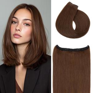 Rich Choices Short Halo Hair Extensions Real Human Hair Remy Hairs Halo Extension for Women Invisible Wire One Piece Clip in Hairpiece for Short Hairs 12 Inch Straight-#4R Medium Brown