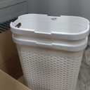Mind Reader Slim Laundry Hamper with Lid, 40L Clothes Basket, Narrow Tapered Design with Ventilated Cutout Pattern, Plastic, White (Single)