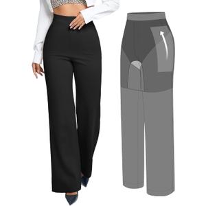 BRXL 2 in 1 Dress Pants for Women Work Tummy Control Shapewear Long Wide Leg Winkle Free Business Casual (Medium, Black)