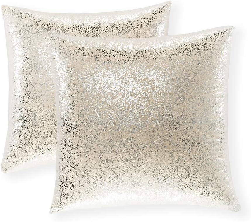 Xinrjojo Gift, Euro Champagne Silver Super Soft Sparkling Decorative Solid Color Square Cushion Cover Handmade Pillowcase with Hidden Zipper, 2 Packs,18x18 inch