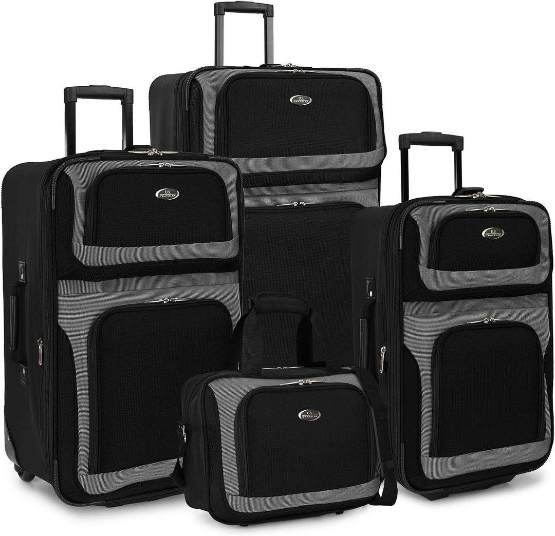 U.S. Traveler New Yorker Lightweight Softside Expandable Travel Rolling Luggage, Black/Grey, Set of 4 (15/21/25/29)