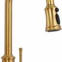 Gold Brushed Nickel Kitchen Faucet with Pull Down Sprayer, 3 Mode Sprayer
360° Swirel, Vintage Kitchen sink Faucet for Praticial Use, Antique Farmhouse Style, Deck Mount