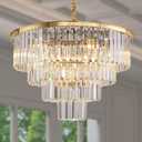 Gold Plated Crystal Modern Contemporary Chandeliers Pendant Ceiling Light 4-Tier Chandelier Lighting for Dining Room Living Room Bedroom Girls Room Dia 23.6"