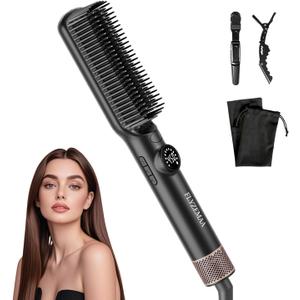 Hair Straightener Brush, FLYZEMAA Multifunctional Portable Ceramic Ion Steam Hair Straightener, Anti-Frizz Hair Care, 30s Rapid Heating with 7 Temperature Adjustment Modes and Anti-Scald Design Black