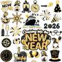 Xuhal 23 Pcs New Year Cruise Door Magnet Gold Black New Year Refrigerator Magnets Gnome Balloon Fridge Magnetic Stickers Garage Magnet for Holiday Car Cabin Door Decor
