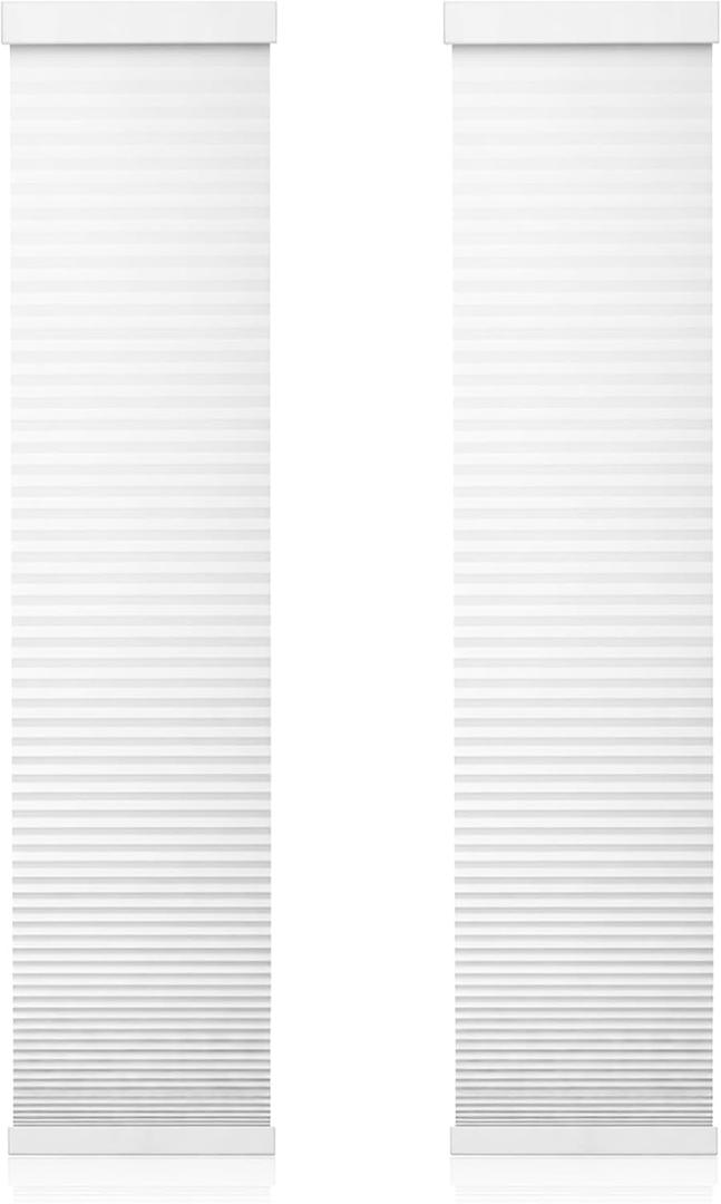 2 Pack Cordless Light Filtering Sidelight Blinds Cellular Shades 8.5" W x 72" H White Cordless Sidelight Window Treatments Door Blinds Honeycomb Shades No Tools & No Drill Room Darkening