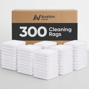 Avalon Towels Bar Towels (300 Pieces) Size 14x17 Inches 100% Cotton, Absorbent and Reusable Cleaning Rags, Multipurpose Cleaning Towels, Terry Cloth Rags, Durable Shop Rags (White)