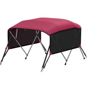 KAKIT Bimini Tops with Mesh Sidewalls Support Poles for Boats Marine Grade Canvas Top Includes 2 Straps Storage Boot 1 Inch Aluminum Frame (4 Bow 8'L x 54" H x 91"-96" W,Burgundy)
