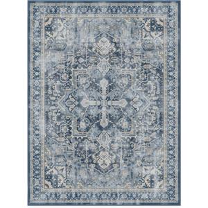 RUGGABLE Washable Vintage Area Rug  Kamran Admiral Blue 9x12, Stain-Resistant, Non-Slip with Standard Pad  Large Machine Washable Rugs for Living Room, Bedroom, Hallway, Entryway & Office