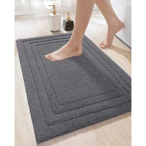 DEXI Bathroom Rug Mat 24x16, Ultra Soft Absorbent Bath Mats for Bathroom, Shower Floor Bathmat Non Slip, Washable Bath Rugs Carpet for Tub, Sink, Dark Grey