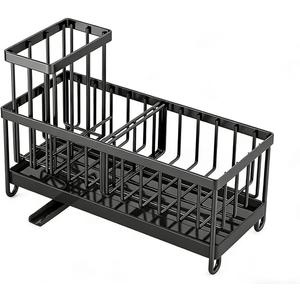 304 Stainless Steel Black Draining Holder for Kitchen Sink By Your Side, Sponge Holder for Sink with High Brush Holder, Kitchen Sink Storage Helper, Sink Caddy Organizer with Knife, Fork, Chopsticks