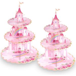 NatNarr 2 Pack Princess Birthday Party Decorations Pink Castle Cupcake Stand Princess Party Decorations Cupcake Holder for Girls Kids Baby Shower Birthday Party Supplies
