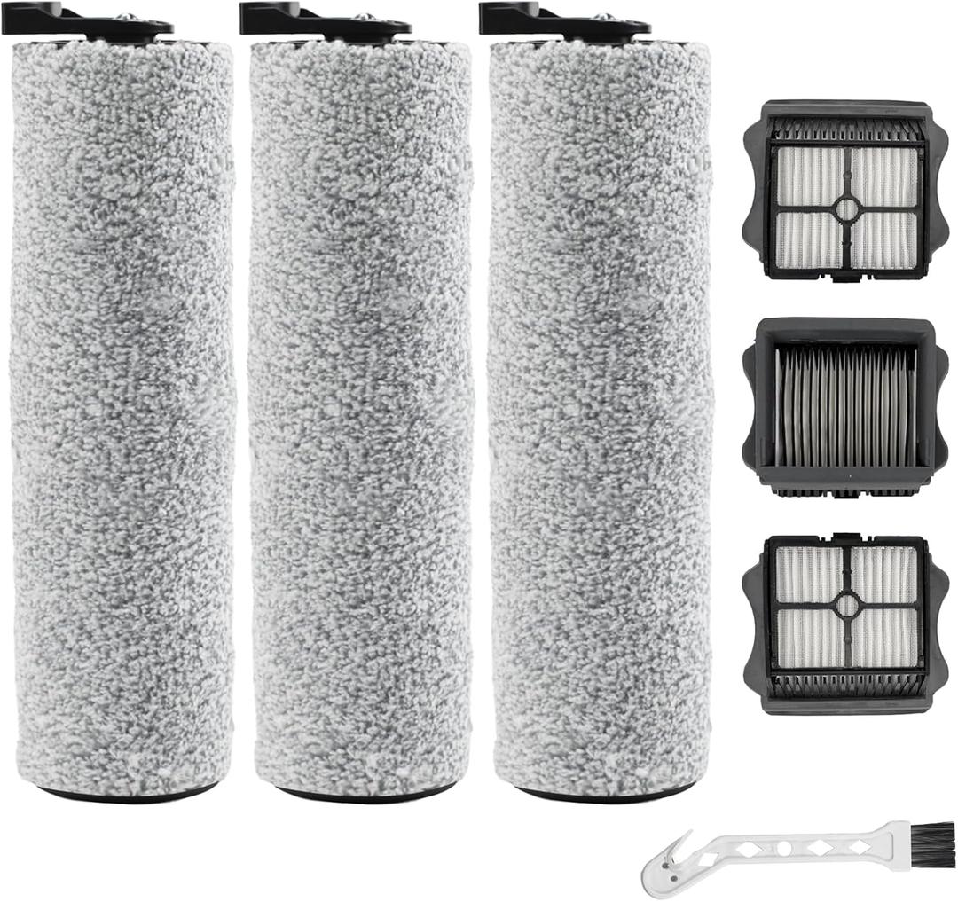 iFloor 3/Floor One S3 Roller Brush Replacement Fit for Tineco,3 Brush Rollers and 3 HEPA Filters for Cordless Wet Dry Vacuum Cleaner, Vacuum Mop Replacement Parts Accessories