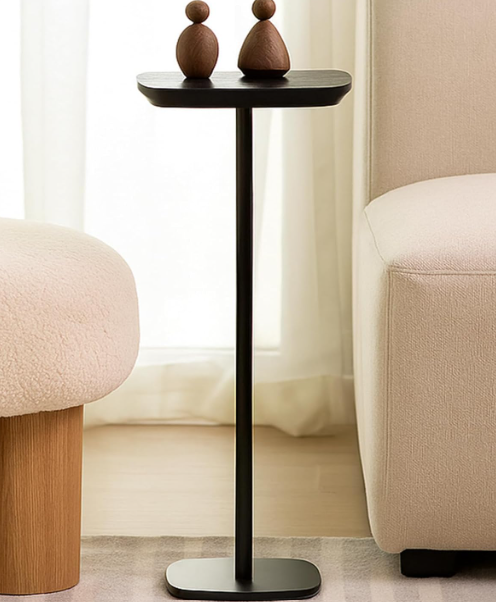 Modern Martini Pedestal Side Table  Small Metal Cocktail Stand for Living Room, Bar, or Small Spaces  Black End Table (Black)