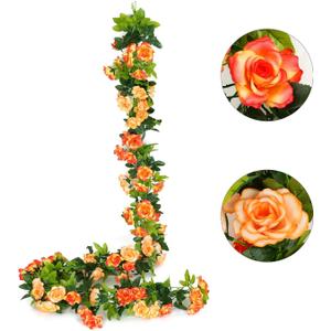 JUSTOYOU 2 Pack (15.8FT) Fake Rose Garland, Artificial Rose Vines Flowers Hanging Silk Rose Vine Wedding Home Backdrop Party Arch Arrangement Decoration