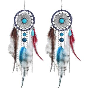 Punk Vintage Long Tassel Feather Beads Drop Wolf Tooth Pendant Earring Fish Hook Earrings Suitable to Wear At All Times