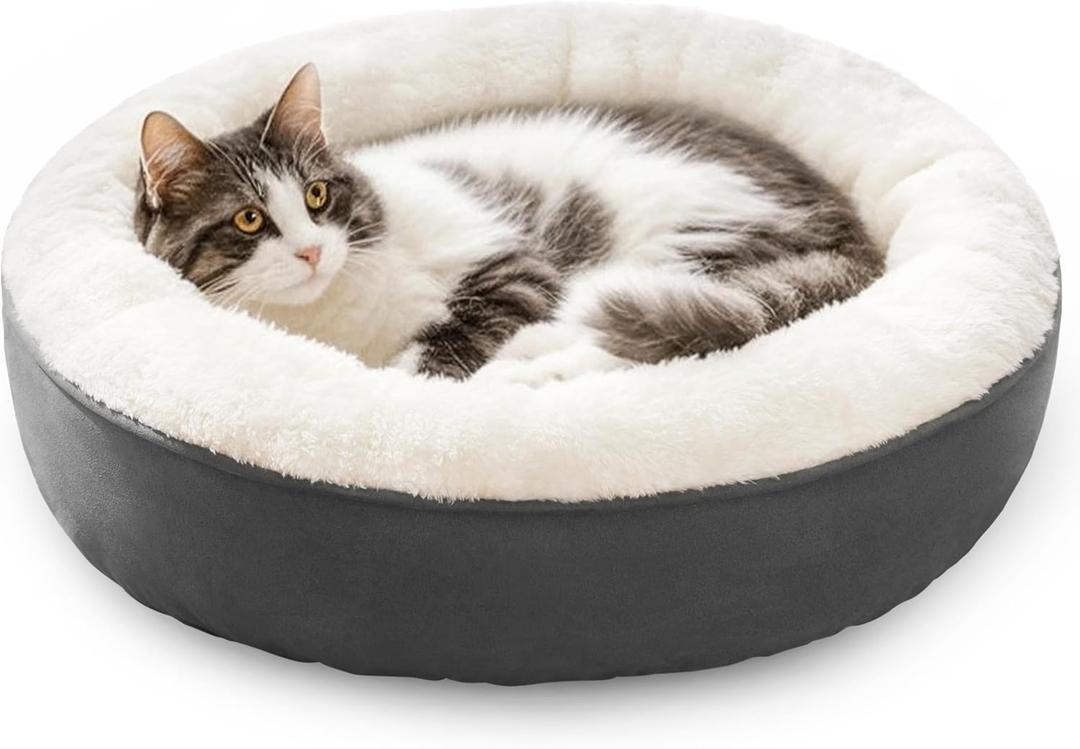Love's cabin Round Donut Cat and Dog Cushion Bed, 20in Pet Bed for Cats or Small Dogs, Anti-Slip & Water-Resistant Bottom, Super Soft Durable Fabric Pet beds, Washable Luxury Cat & Dog Bed Dark Grey (19.7"L x 19.7"W x 5.9"Th)