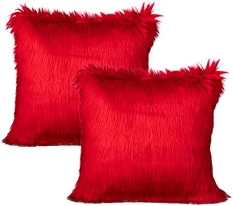 LIGICKY Set of 1 Red Fluffy Pillows Luxury Series Soft Faux Fur Throw Pillow Cover Decorative Square Plush Pillow Case Cushion Cover for Couch Sofa Bed, 18" x 18" LIGICKY Set of 1 Red Fluffy Pillows Luxury Series Soft Faux Fur Throw Pillow Cover Decorative Square Plush Pillow Case Cushion Cover for Couch Sofa Bed, 18" x 18"