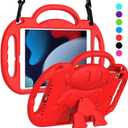 SUPLIK Kids Case for iPad 9th/8th/7th Generation (10.2 inch, 2021/2020/2019), iPad 10.2" Kidproof Case with Shoulder Strap Handle Stand for Apple iPad 7th/8th/9th Gen, Red