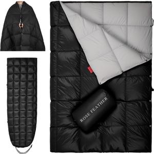 Down Camping Blanket - Lightweight, Packable, Warm & Puffy Outdoor Travel Quilt for Sleep, Hiking, Backpacking, Stadium, Festivals, Water-Resistant Sleeping Bag 55"x79" (Midnight Black)