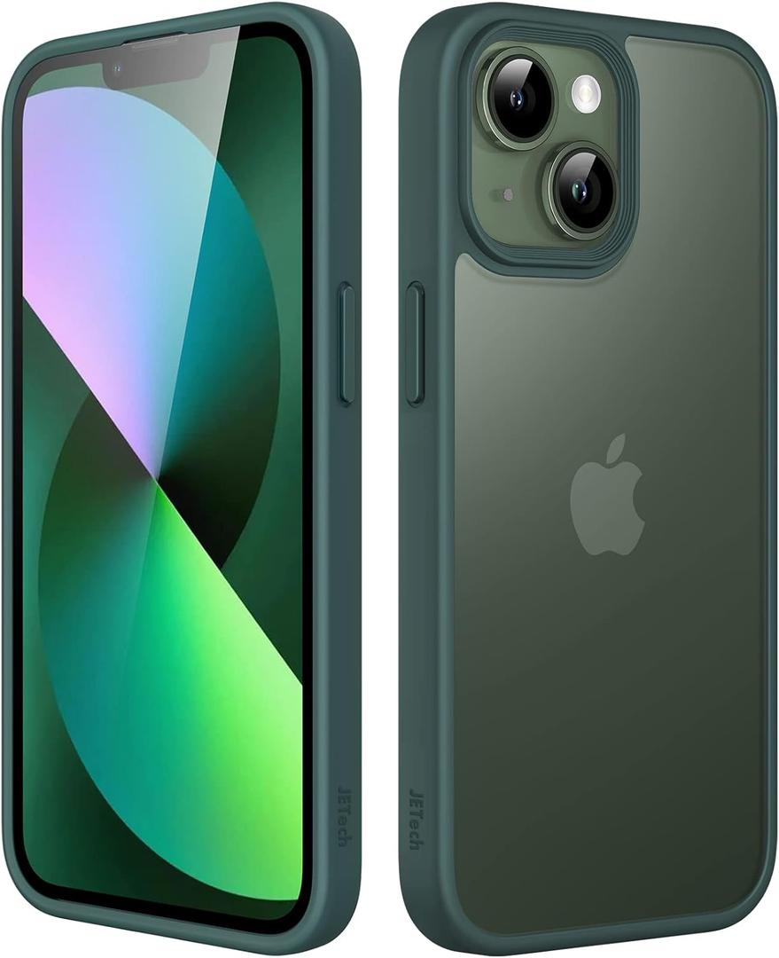 JETech Matte Case for iPhone 13 6.1-Inch, Shockproof Military Grade Drop Protection, Frosted Translucent Back Phone Cover, Anti-Fingerprint (Dark Green)